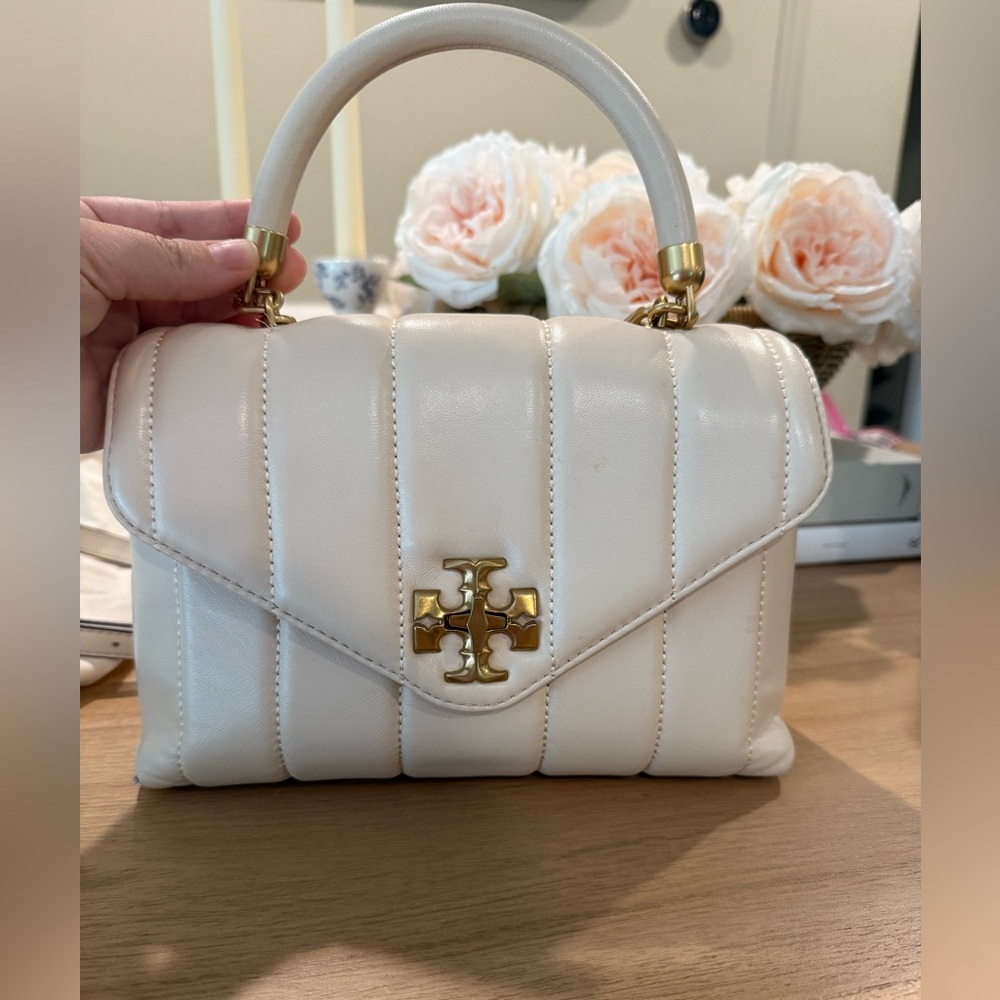 Tory Burch Kira Small Top-Handle White Quilted Handbag